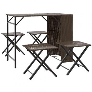 Juego de comedor de jardín plegable 5 piezas ratán PE marrón