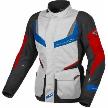 Chaqueta textil de motocicleta para mujer Macna Rancher impermeable Gris Claro-Azul-Rojo