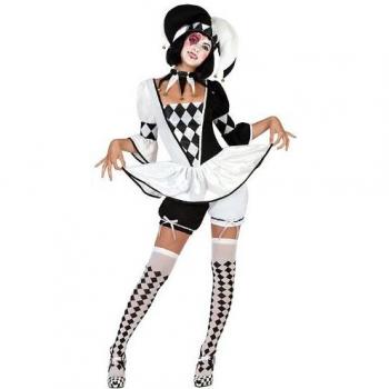 Disfraz de Arlequín para Mujer en Blanco y Negro - Talla M