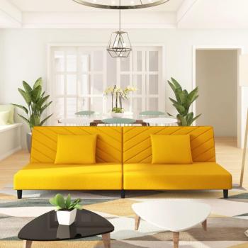 Sofá cama de 2 plazas con 2 cojines en terciopelo amarillo