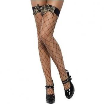 Diamond Net Stockings with Camo Bow