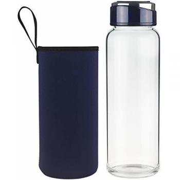SHBRIFA Botella de Agua de Vidrio de Borosilicato 1000ml / 1500ml, Botella de Agua de Cristal con Funda de Neopreno y Tapa de Acero Inoxidable a Prueba de Fugas