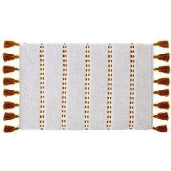 Alfombra de Baño de Algodón Ocre con Pompones 50 x 75 cm