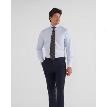 Camisa de vestir mini rayas celeste puño simple para Hombre