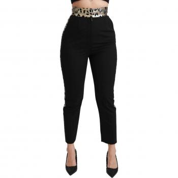 Dolce & Gabbana Black Cropped Skinny High Waist Wool Pants - IT40|S, Female, Size: XS Leopard Jacquard High Waist Pants