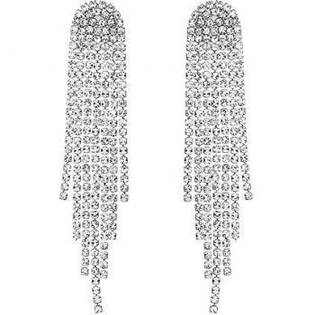 Pendientes Largos Chapado, hicoosee Pendientes de Borla de Cristal Prevenir la Alergia Pendientes Largos Colgantes para Mujeres Niñas Novia