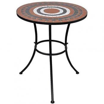 vidaXL Bistro Table 60 cm Mosaic - Terracotta and White, Round, Outdoor/Indoor Use, Weather-Resistant, Durable Metal Frame, Easy to Assemble