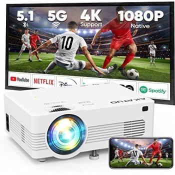 Proyector Nativo 1080P 5G WiFi, AKATUO Bluetooth 5.1 Videoproyector, 4K Soportado 8000L, Compatible con