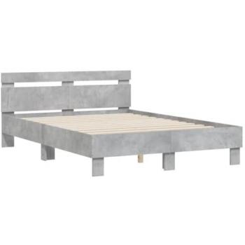 Cama con cabecero de madera de ingeniería gris hormigón 135x190 cm