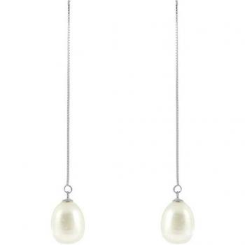 Pendientes de aleación de metal y perla blanca acabado baño rodio Luxenter