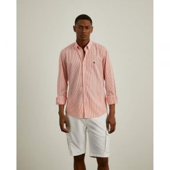 Lion of Porches - Camisa de hombre en algodón corte regular con estampado a rayas en color naranja