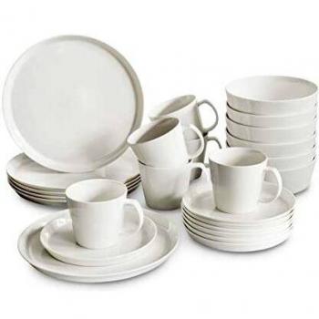 Set de vajilla de porcelana Svea, Juego de vajilla redonda de calidad en blanco para 6 personas de fina porcelana Bone china con diseño escandinavo moderno