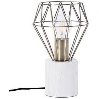 Lámpara de mesa dorada con pantalla de jaula de diamantes y base redonda con aspecto de mármol Mooni, pequeña en latón