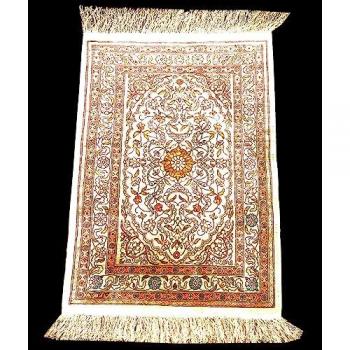Alfombra antigua Hereche en 100% seda, anudada a mano, medida 122x74 cm con certificado de autenticidad