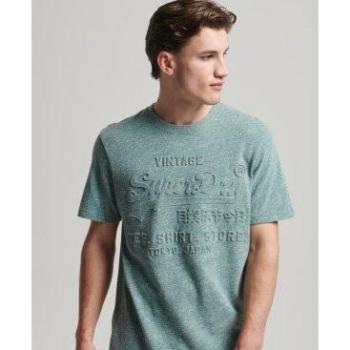 Camiseta Casual de Hombre Superdry Vintage Verde con Logo en Relieve, Algodón, Manga Corta, Talla S 2024