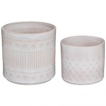 Set de 2 maceteros Carmen Blanco Marfil D25 cm - Cerámica - Diseño Elegante para Decoración de Interiores