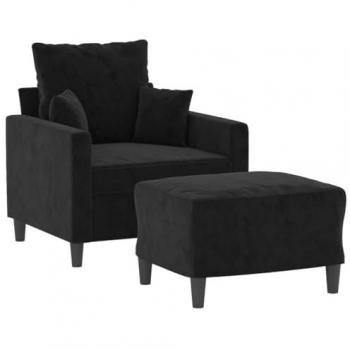 Sillón con taburete terciopelo negro 60 cm