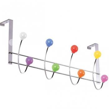 Percha sobrepuerta cromada Nesu con 4 ganchos y bolas multicolor
