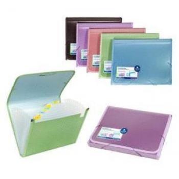 Carpeta de Acordeón Carchivo Tamaño Folio, Metalizada en Color Rosa con 13 Departamentos, Fabricada en Polipropileno (PP) y Cierre de Goma
