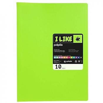 Grafoplás 1431321. Carpeta con Fundas Soldadas, 10 Fundas Transparentes, Cubiertas Polipropileno Semirrígido Opaco Verde, Folio, Poliplás Like