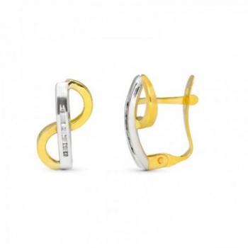 Pendientes oro bicolor 18k niña Primera Comunión barra vertical circonitas formas laterales