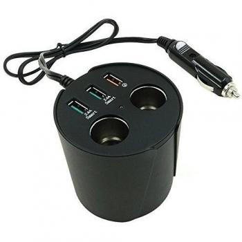 Cargador de coche, KOMRT cargador rápido 2.0 cargador de la taza del coche 3 puertos del USB y divisor doble del alumbrador del cigarrillo del zócalo para el androide y el iOS Teléfono, ipad, ordenador portátil, coche DVR-Negro