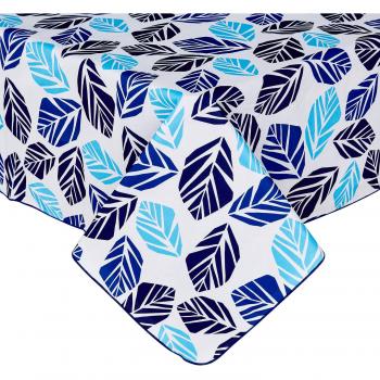 Deconovo Mantel para Mesa Rectangular de Salón Estampado con Dibujo de Hojas 130 x 220 cm Azul
