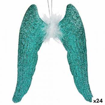 Adorno Navideño Alas de Ángel Verde Plástico Purpurina 12,5 x 15 x 2,5 cm (24 Unidades)