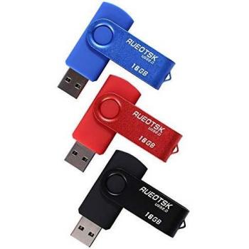 Unidad flash USB RUEOTSK, paquete de 3 unidades de memoria flash USB 2.0 giratorias de 16 GB