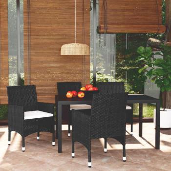 5-Piece Black Poly Rattan Garden Dining Set with Cushions