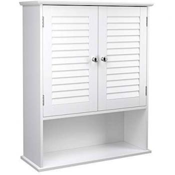 Armario colgante de baño VASAGLE con puertas de persiana, estante ajustable y compartimento abierto, gris ahumado y blanco - 20x60x70 cm
