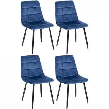 Set de 4 Sillas de Comedor Antibes Azul en Terciopelo con Asiento Acolchado y Base Metálica