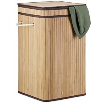 Cestos de Ropa Sucia con Tapa, 3 Unidades, Cubo Colada Cuadrado, Bambú Natural, 70L, Dimensiones: 63 x 36 x 36 cm