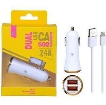Cargador coche X-ONE 8202 1A/2.1A + cable USB a 8-Pin Lightning blanco