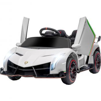 HOMCOM Coche Eléctrico Infantil Lamborghini con Puertas de Tijera, Control Remoto, MP3, Luces, Cinturón de Seguridad para Niños de 3 a 6 Años,