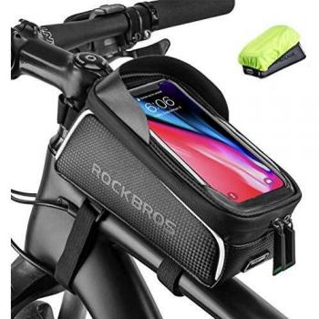 ROCKBROS Bolsa Móvil de Bicicleta Impermeable, Porta Móvil para Teléfono de hasta 6,5” para Bicicleta de Montaña y Carretera, Soporte con Pantalla Táctil, Accesorios de Ciclismo, Negro