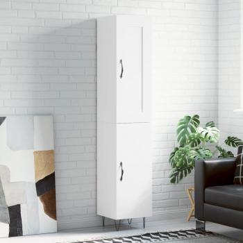 Aparador de madera contrachapada blanco 34,5x34x180 cm con 1 puerta, mueble de almacenaje para salón, buffet y armario auxiliar