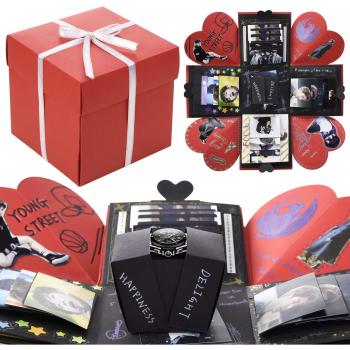 VEESUN Álbum de Fotos Creativo de Bricolaje Libro de Recuerdos Caja de Explosiones DIY Scrapbooking Album para Aniversario de Boda Cumpleaños Navidad para Mujer Niña Novios Novia Regalos, Negro y rojo
