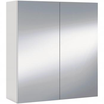 Mueble Camerino Dos Puertas para Baño, Modulo con Espejo y Estantes, Acabado en Blanco Brillo, Medidas: 60 cm