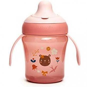 SUAVINEX Vaso Entrenamiento Bebé, Con Boquilla Rígida y Asas, Para Bebés +6 Meses, Apto Para Lavavajillas, Color Rosa, 200ml