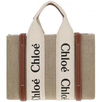 Chloé Woody Mini Canvas & Leather Tote Bag in Beige for Women