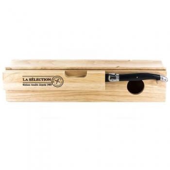Caja para Saucisson Totally Addict - Selección Brasserie - Madera y acero inoxidable - Beige y gris - H10,5x7,5x32,5cm con cuchillo de inox y ventilación