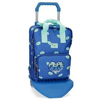 Pepe Jeans Ruth Mochila con Carro para Portátil 14 Azul 30x40x13 cms Poliéster 15.6L