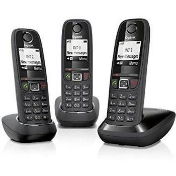 Gigaset AS405 Trio - Teléfono Inalámbrico, Pack 3 Unidades, Manos Libres, 100 Contactos, Pantalla gráfica iluminada 1.8, Letra tamaño grande, Color Negro