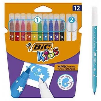 BIC Kids Colour & Erase Magic Rotuladores - Colores Surtidos, Blíster de 12 Unidades