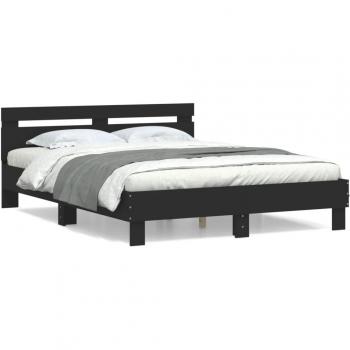 Cabecero negro de madera multicapa 140x200 cm con estructura de cama en madera de ingeniería