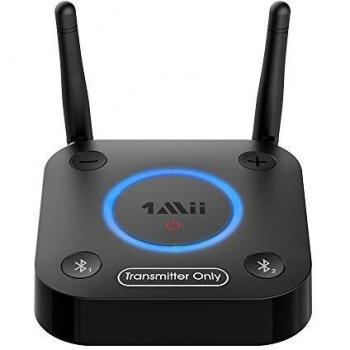 1Mii Transmisor Bluetooth 5.0 para TV a 2 Auriculares Bluetooth, Adaptador Audio Bluetooth TV con Control de Volumen, Entrada Óptica, Coaxial, Aux（RCA, Aptx Baja Latencia, Largo Alcance