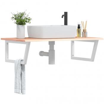 Estante de lavabo de pared de acero y madera maciza de roble