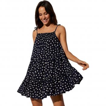 Vestido de playa corto con tirantes anudados y estampado de lunares