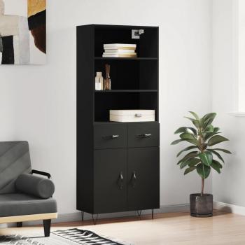 Aparador alto de madera contrachapada negro 69,5x34x180 cm